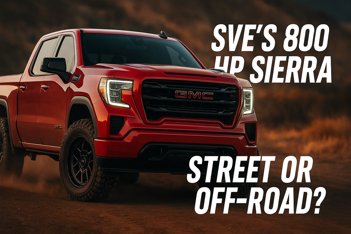 2024 SVE GMC Sierra Yenko/SC in the desert, showcasing its bold stance, aggressive styling, and supercharged V8 power.